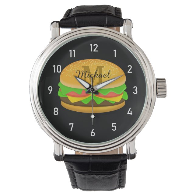 Montre Cool et amusant yummy burger Monogramme et numéros (devant)