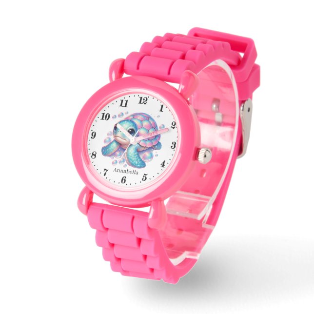 Montre Cool filles tortue de mer ajouter le nom (Angle)