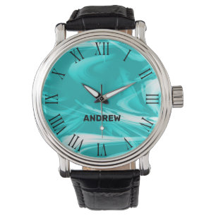 Montre Cool marbré de vague Turquoise clair Nom personnal