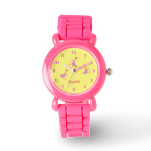 Montre Cool mignon Dinosaures rose Motif Nom de la fille