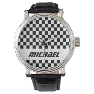 Montre Cool Nom Black and White À damiers Racing