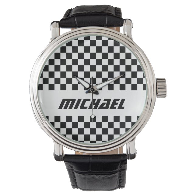 Montre Cool Racing noir et blanc Checker Nom de l'indicat (devant)