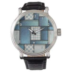 Montre Cool Simulé tissu de denim bleu