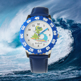 Montre cool unisex enfants surf dinosaure Watch