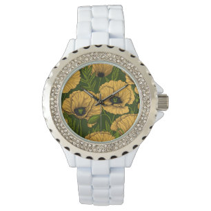 Montre Coquelicots jaunes sur vert foncé