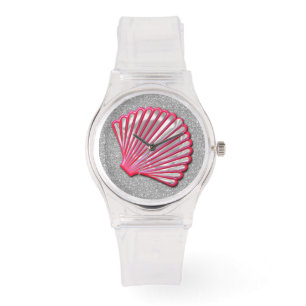 Montre Coquillage rose Parties scintillant Faux argent