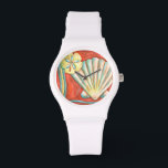 Montre Coquillages Rustiques Orange<br><div class="desc">Posez-vous sur le sable chaud et trouvez les trésors cachés ! Cette peinture de Nancy Slocum capture la belle vie aquatique qui se trouve à terre. Il capture une belle coquille orange, une étoile de mer orange et un dollar de sable bleu vif. Obtenez votre magnifique art océanique dès aujourd'hui...</div>