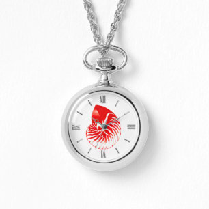 Montre Coquille de Nautilus - rouge foncé et blanc