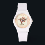 Montre Corail rouge avec bordure conique<br><div class="desc">Obtenez cette oeuvre moderne aujourd'hui avec arrière - plan couleur crème. Cette oeuvre d'art contient un corail rouge,  ombragé,  très tranchant et très vivant avec une bordure décorative en coquille de conque. C'est une oeuvre d'art contemporain qui conviendra parfaitement à tout type de thème nautique que vous cherchez.</div>