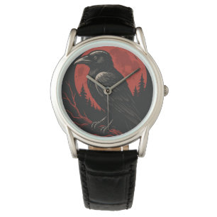 Montre Corbeau mystique sous la lune de sang – Fantastiqu