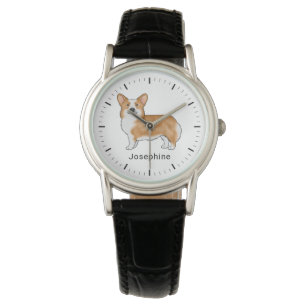 Montre Corgi gallois Pembroke rouge avec nom personnalisé