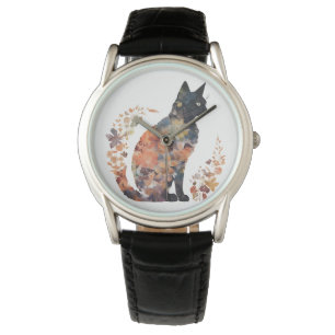Montre Costume d'Amoureux des chats noir Floral Flower Ha