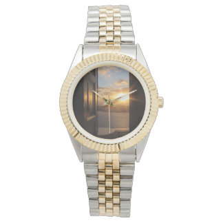 Montre Coucher de soleil à Santorin par la porte