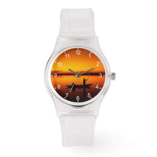 Montre Coucher de soleil, bateau d'aviron Silhouette-1649