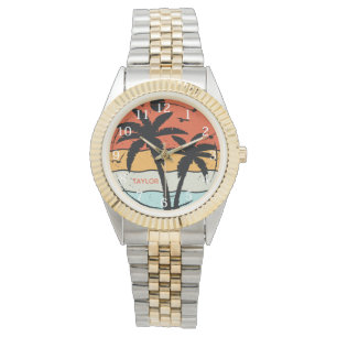 Montre Coucher de soleil Rétro Vintage Plage Palmier