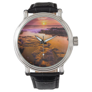 Montre Coucher de soleil sur des bassins à marée, Hawaï