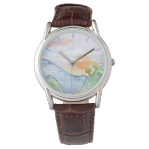 Montre Coucher de soleil sur les montagnes et les arbres