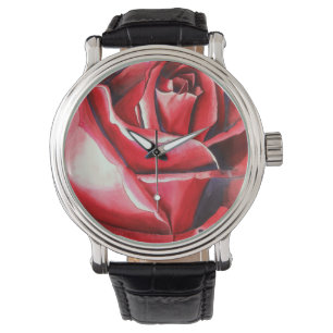Montre Couleur d'aquarelle rouge Crimson macro d'art orig