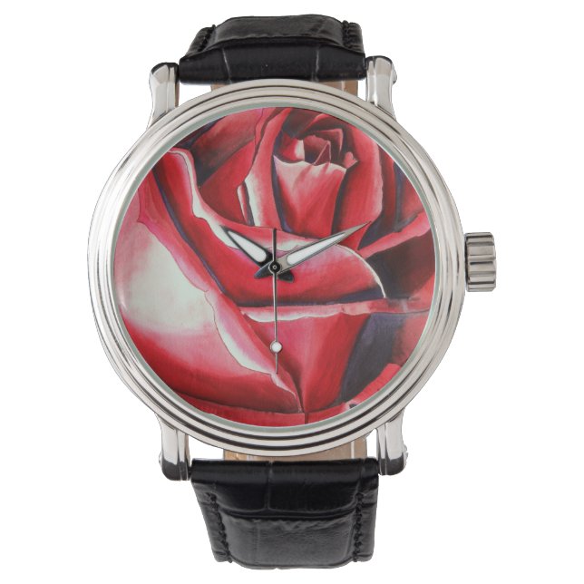 Montre Couleur d'aquarelle rouge Crimson macro d'art orig (devant)