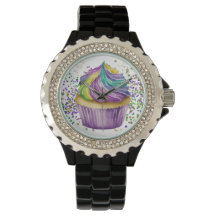 COULEUR D'EAU VERTE PURPLE MARDI GRAS CUPCAKE