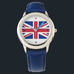 Montre couleur Union Jack<br><div class="desc">Quelle montre fantastique à porter quand vous êtes dehors et à propos. La montre a l'Union Jack à l'avant et une sangle bleue. La montre peut être customisée : styles (hommes,  femmes,  enfants),  couleurs,  sangles,  texte,  etc. Un grand cadeau pour un amoureux du Royaume-Uni !</div>