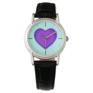 Montre Couleurs pastel & coeurs violets battre