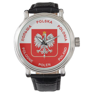 Montre Couleurs polonaises de drapeau avec Eagle blanc