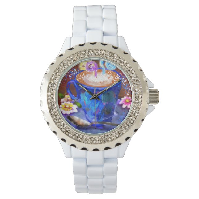 Montre Coupe Whimsical de café Latte Espresso Brown Bleu (devant)
