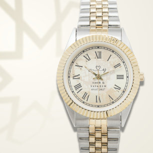 Montre couple à deux tons personnalisée avec ligne