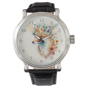 Montre Couronne de fleurs de renard aquarelle