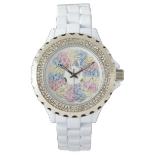 Montre Couronne de fleurs d'hortensia pastel - Monogramme