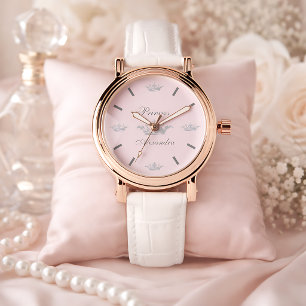 Montre Couronne de princesse vintage rose et gris nom per