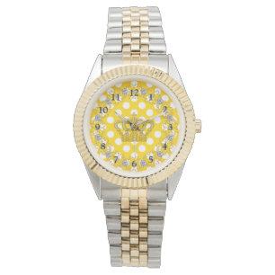 Montre Couronne Pois blanche et jaune