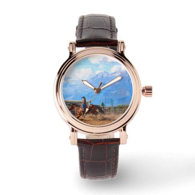Montre Course de barils féminine de rodéo rustique occide (Recto)