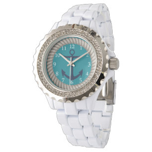 Montre Coutume blanche nautique d'Ancre de corde et de