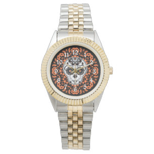 Montre Crâne à sucre aux accents orange