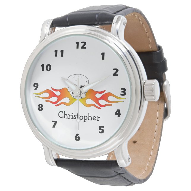Montre Crâne d'art fantastique et conception de flammes p (Incliné)
