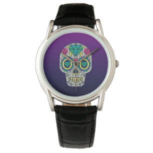 Montre Crâne de sucre coloré ombré violet