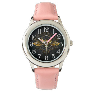 Montre Crâne d'oiseau doré sur fond noir