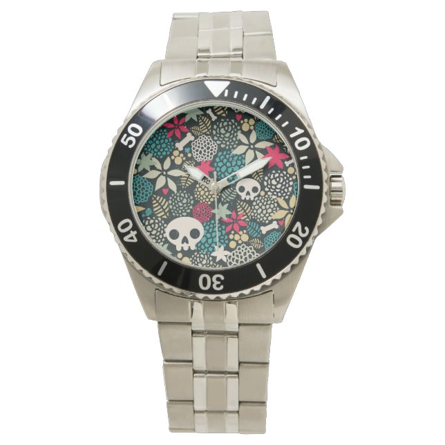 Montre Crâne en fleurs (devant)