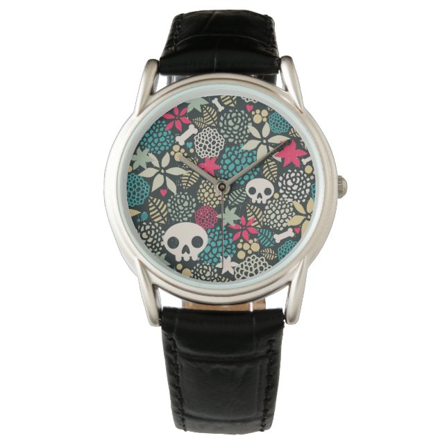 Montre Crâne en fleurs (devant)