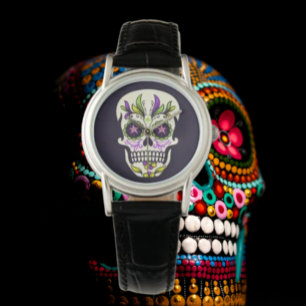 Montre Crâne en Sucre Vert et Violet
