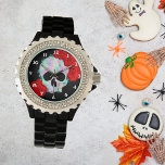 Montre Crâne floral Aquarelle Crâne sucre<br><div class="desc">Une jolie montre avec un crâne aux fleurs peintes dans un style aquarelle. Parfait pour les amateurs de goth pastel et de crânes à sucre aux motifs floraux.</div>