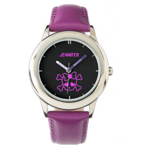 Montre Crâne girly rose d'emo avec la fille de nom d'arc