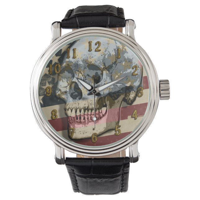 Montre Crâne grinçant sur le drapeau américain de style V (devant)