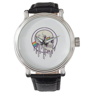 Montre Crâne qui dégouline d'arc-en-ciel Dessin de gravur