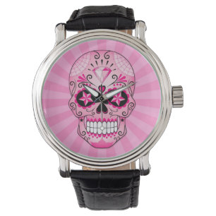 Montre Crâne rose de sucre de diamant
