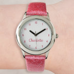 Montre Créez Votre Nom Personnalisé Filles Personnalisées<br><div class="desc">Créez votre propre bracelet de parties scintillant rose girly pour filles personnalisées, montre poignet en acier inoxydable. Pour modifier ce modèle de conception, il suffit de modifier les champs de texte comme indiqué ci-dessus. Vous pouvez même ajouter plus de texte ou d'images, customiser des polices et des couleurs. Allez-y créez...</div>