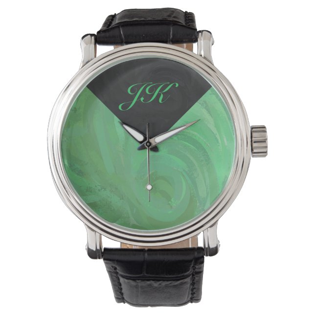 Montre Crème d'émeraude et monogramme noir (devant)
