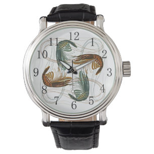 Montre Crevettes sur fond blanc avec des chiffres